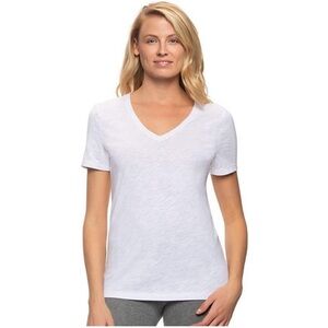 Felina‎ Women's Slub Jersey V-Neck Tee Short Sleeve White Pullover T-Shirt M